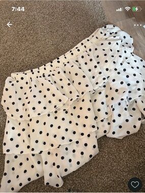 Jealous Tomato White and Black Polka Dot Asymmetrical Ruffle Skirt